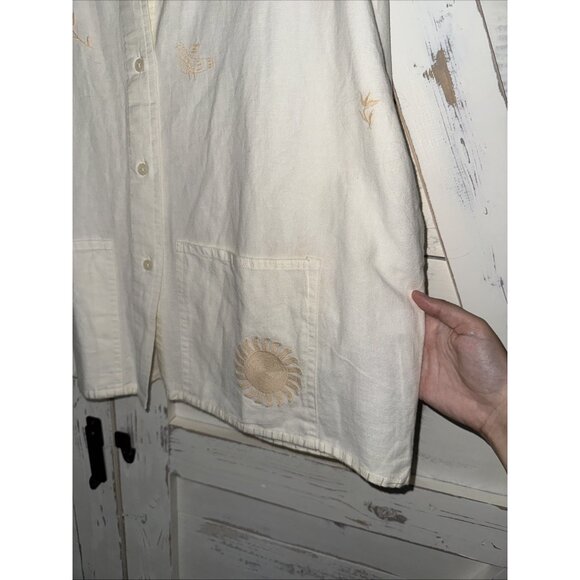 ZARA Home LINEN Cotton SHIRT House Coat ZW COLLECTION Embroidered Floral NWT L - Picture 5 of 11